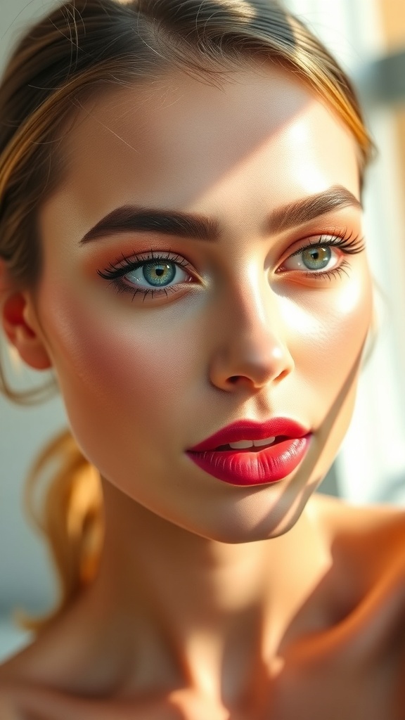 Juicy Makeup Look Recipe A close-up of a model showcasing a juicy makeup look with dewy skin, pink blush, and glossy lips.
